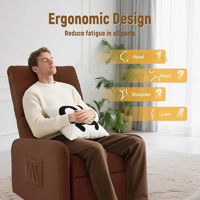 360° Rocking Chair, Nursery Rocker Chair with Side Pockets, Glider Nursing Chair with Steel Structure Base, Small Chair for Small Spaces, Sherpa Swivel Accent Chairs for Living Room, Nursing
