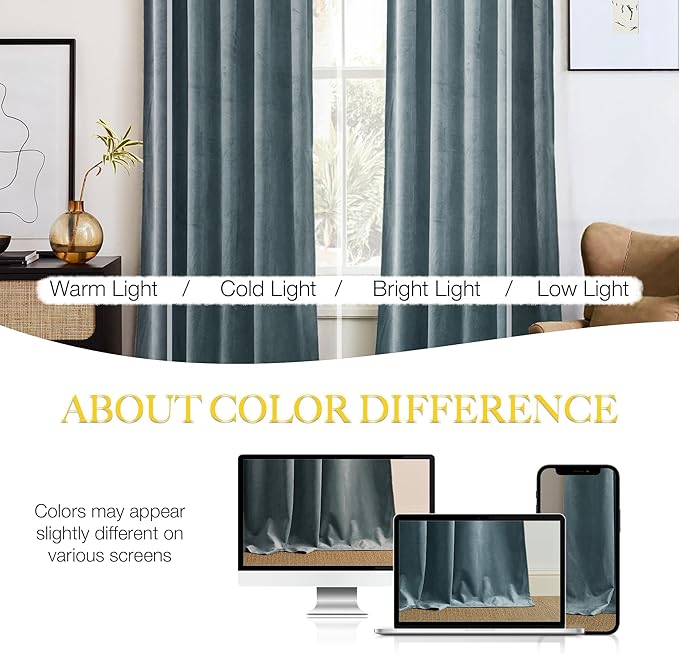 NICETOWN Velvet Curtains 84" Length for Bedroom, Stone Blue Room Darkening Velvet Curtains Thermal Insulated, Luxury and Thick Window Treatment, 52" Wide, 2 PCs