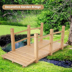 HAPPYGRILL 5FT Wooden Garden Bridge, Decorative Pond Landscaping Bridge with Classic Arc Footbridge & Double Safety Railings, Garden Bridges for Outdoors, Backyard, Garden Farm (Natural)