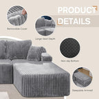 Modular Sectional Sofa Couches L-Shape Couch 3 Seat Modular Sofa Memory Foam Sectional Couches for Living Room, Cloud Couch with Oversized Chaise (Light Grey Stripe, 108" Right Facing Chaise)