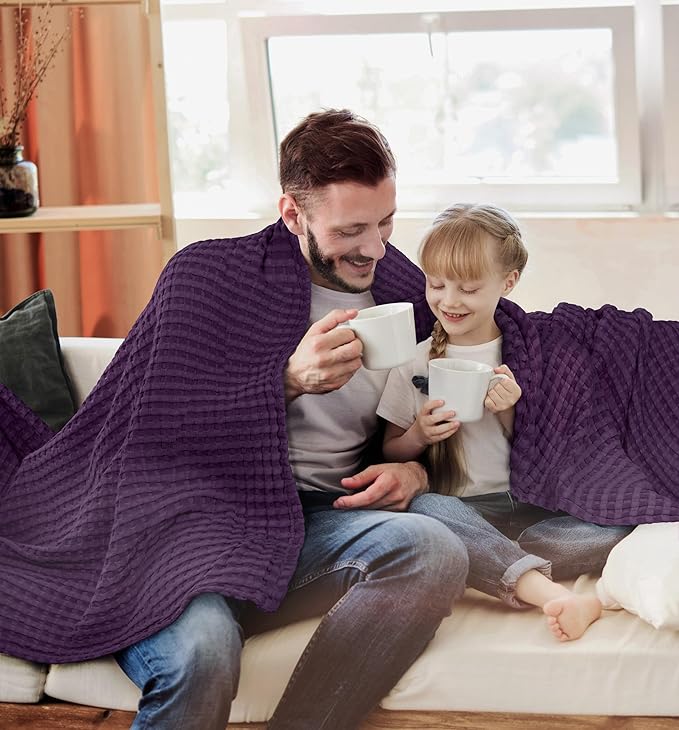 Utopia Bedding Plum 100% Cotton Waffle Blanket 300 GSM [Queen - 90x90 Inch] Soft Lightweight Breathable Bed Blanket for All Season