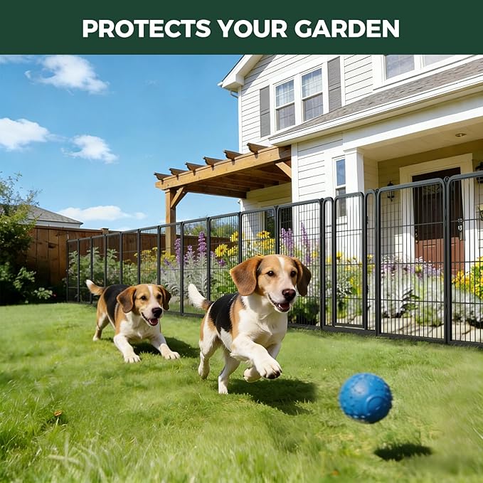 FXW Garden Fence Outdoor for The Yard – 32in(H) x 54.7ft(L) Heavy Duty Metal Animal Barrier for Dog and Rabbit, Decorative Dog Fence, 24 Panels, Black