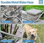 SPECILITE 50 ft 304 Stainless Steel Garden Hose Metal Heavy Duty Water Hose, Flexible Water Hose Pipe with 3/4" Solid Brass Connectors, No-Expandable Garden Hoses with Rubber Grip for Yard, Outdoor