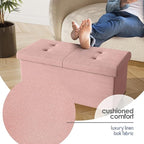 Storage Ottoman Bench with Bins, 30-in Storage Bench for Bedroom End of Bed, Folding Foot Rest Ottoman for Living Room Max 660lbs, Fabric Ottomans, Pink