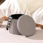 B FSOBEIIALEO Storage Ottoman Cube, Round Ottomans with Storage Foot Stool Footrest for Lving Room, Boucle Ottoman Seat for Dorm Room,Faux Teddy Fur, Grey 15"x15"x13.19"