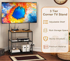 23 Inch to 50 Inch Floor Small Corner TV Stand with Storage Shelves for Living Room Bedroom, Universal Floor Television Stands with Mount, Rustic Brown Corner TV Table Desk Shelf for Small Space