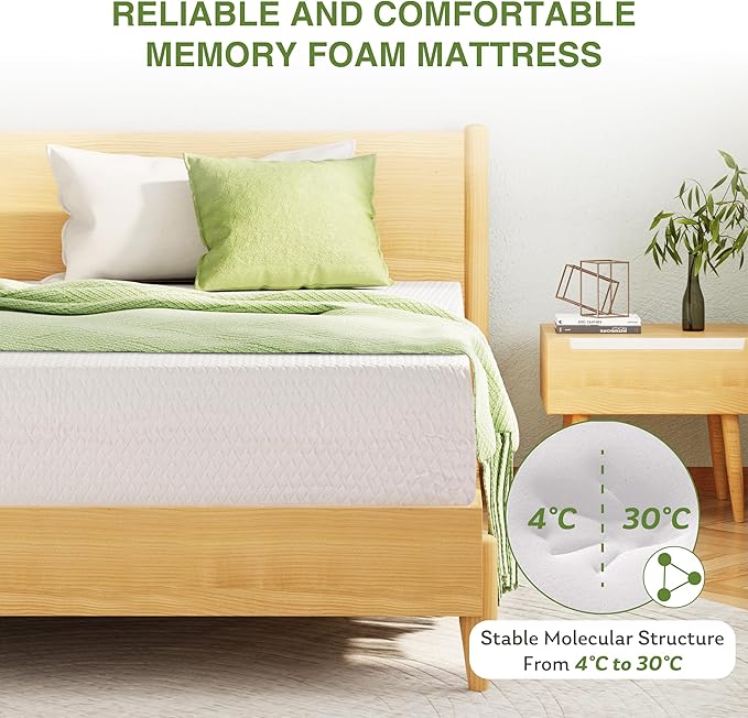 EGOHOME 6 Inch Full Size Mattress for Kids, Memory Foam Mattress with Cooling Green Tea Gel, Relieve Pressure with Medium Firm Support, CertiPUR-US Certified, 75''L x 54''W, White