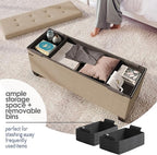 Storage Ottoman Bench with Bins, 43-in Storage Bench for Bedroom End of Bed, Folding Foot Rest Ottoman for Living Room Max 660lbs, Fabric Ottomans, Taupe