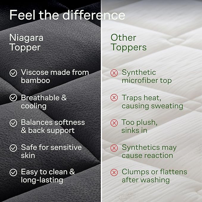 Ultra Soft California King Size Mattress Topper - Viscose Made from Bamboo Pillow Top Mattress Pad for Back Pain Relief - Naturally Cooling for Hot Sleepers, Black