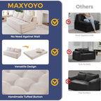 MAXYOYO Folding Sofa Couch, Convertible Floor Sleeper Couch with 2 Pillows, Tufted Floor Oversized Loveseat Couch Tufted Fold Out Chair Bed Comfy Sofa Lounge for Living Room Bedroom, Beige