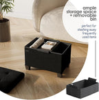 Storage Ottoman Cube with Small Bin, 16-in Square Ottoman with Storage for Living Room and Bedroom, Small Ottomans Foot Rest, Velvet Foot Stools Ottomans Max 330lbs, Black
