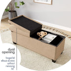 Storage Ottoman Bench with Bins, 43-in Storage Bench for Bedroom End of Bed, Folding Foot Rest Ottoman for Living Room Max 660lbs, Fabric Ottomans, Taupe