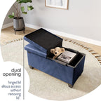 Storage Ottoman Bench with Bins, 30-in Storage Bench for Bedroom End of Bed, Folding Foot Rest Ottoman for Living Room Max 660lbs, Leather Ottomans, Blue