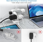 TESSAN Surge Protector Power Strip, 5 Ft Flat Plug Extension Cord with 3 USB (1 USB C) 8 Outlets, 1250W, 900J Protection, 3 Sided Outlet Extender with Base for Office, Dorm Room, Grey