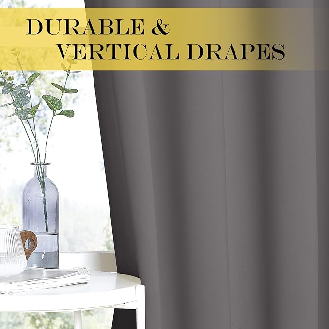 NICETOWN Blackout Window Curtain for Bedroom - (Grey Color) Home Decoration Thermal Insulated Room Darkening Drape/Drapery, W52 x L63 Inch, 8 Grommets/Rings Top, 1 Panel