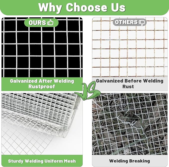 HITTITE Hardware Cloth 1/2 inch 48in x 50 ft, Hot-dip Galvanized After Welding Chicken Wire Mesh, 19 Gauge Welded Chicken Wire Fencing for Chicken Coop and Home Improvement Projects