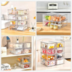Clemate 4Pack Clear Stackable Kitchen Storage Organizer,Pantry Organizers and Storage,Foods Organizer Bins with Handles, Easily Assemble for Bathroom, Kitchen, Refrigerator, Pantry, Cabinet, Closet