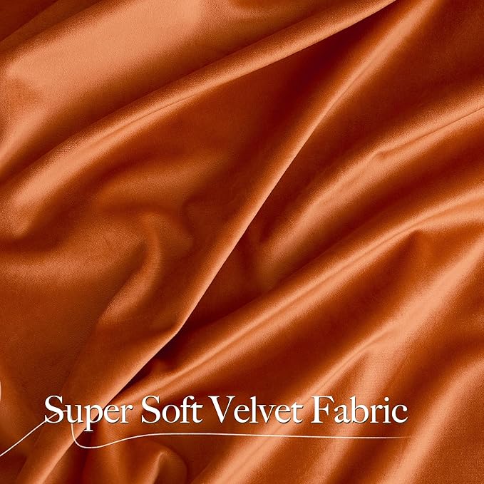 NICETOWN Orange Velvet Curtains 96 inch Long - Room Darkening Red Orange Rod Pocket Privacy Backdrops Drapes Soft Window Treatments for Bedroom and Living Room(2 Panels, 52" Wide)