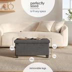 Storage Ottoman Bench with Bins, 30-in Storage Bench for Bedroom End of Bed, Folding Foot Rest Ottoman for Living Room Max 660lbs, Velvet Ottomans, Grey