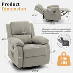 Recliner Chair, 360 Swivel Rocker Chair for Adults, Small Rocking Recliner for Small Spaces, Upholstered Fabric Glider Recliner Nursery (Swivel Rocker Recliner, Light Khaki)