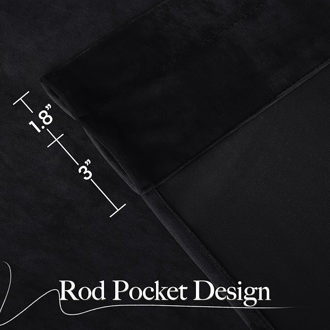 NICETOWN Black Velvet Blackout Curtains 80 inch Long for Bedroom and Living Room, Rod Pocket Drapes Soft Privacy Protection Window Treatments for Hall (2 Pieces, 52" Wide)