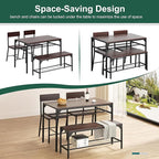 Shintenchi Kitchen Table Chairs Set of 4, Dining Table Set for 4 with Bench and Chairs, 4 Pieces Kitchen Table Set with Storage Rack & Metal Frame for Small Space, Dark Walnut