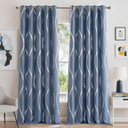 NICETOWN Stone Blue Blackout Living Room Curtain Panels 84 inch Long, W66 x L84, Noise Reducing Thermal Insulated Wave Line Foil Print Design Drapes for Patio Sliding Glass Door, 2 Panels