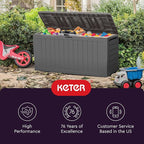 Keter Marvel Plus 71 Gallon Resin Outdoor Storage Box for Patio, Balcony & Garden – Weather‑Resistant Deck Box for Cushions, Pillows, Pool Floats & Tools, Light Grey