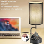 Dreamholder Table Lamp with 3 USB Charging Ports, Modern Desk Lamp with AC Outlet and Phone Stands, Perfect Bedside Lamp for Bedroom, Living Room, Office (Pack of 2), Black