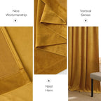NICETOWN Mustard Gold Velvet Curtains Long Drapes, Living Room Office Luxury Bedroom Room Darkening Velvet Curtains, Rod Pocket Velvet Curtains 84" Long, 52 inches Wide, Set of 2
