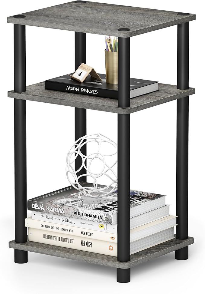 Furinno JUST Side Table, 3-Tier End Table, Open Shelves Night Stand, Bedside Table, Toolless Assembly, for Living Room, Bedroom, Bathroom, French Oak
