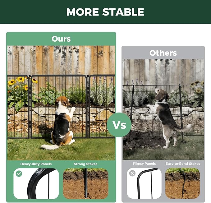 FXW Garden Fence Outdoor for The Yard – 32in(H) x 13.3ft(L) Heavy Duty Metal Animal Barrier for Dog and Rabbit, Decorative Dog Fence, 6 Panels, Black
