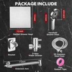 Shower Head,12”Rain Shower Head with Handheld Spray Combo and Adjustable Extension Arm/Shower System,High Pressure Rain Fall Hose,Chrome