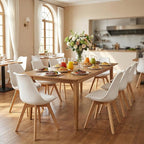 Dining Chairs Set of 8, Modern Upholstered Dining Room Chairs with PU Leather Padded Seat, Armless Kitchen Chairs with Curved Backrest and Solid Wood Legs for Dining Room, Kitchen, Apartment, White