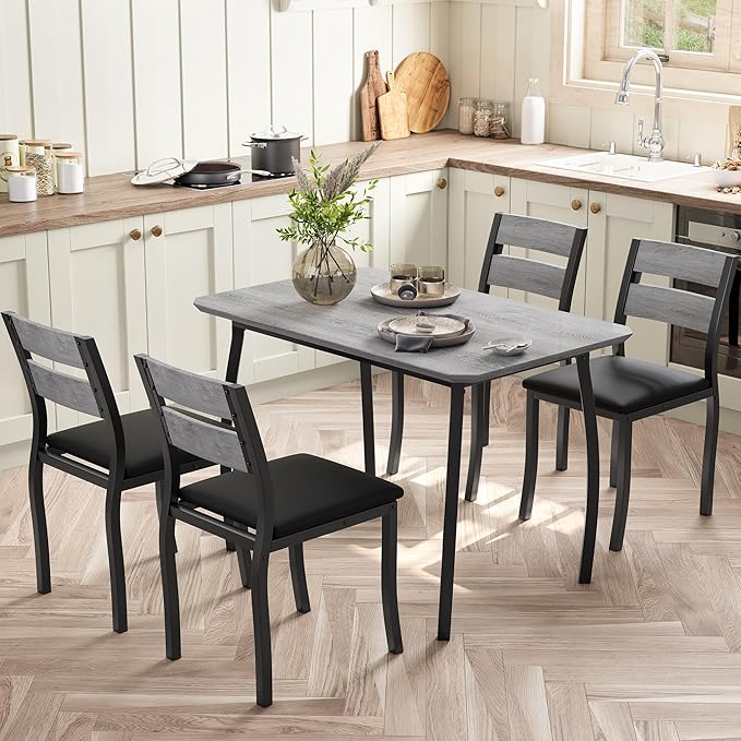 IDEALHOUSE Dining Table Set for 4 Modern Kitchen Table and Chairs Set with Chamfered Edges Cushioned Seats Space-Saving Metal Frame Compact Breakfast Nook (Soft Seat Black Tube + Black)