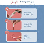 Slobproof Replacement Brush Tips for Refillable Touch-Up Paint Pens, Mess-Free, Easy to Install, Tools for Paint Brushes, DIY Home Improvement, Wall, Furniture Repair, Arts and Crafts, Pack of 5