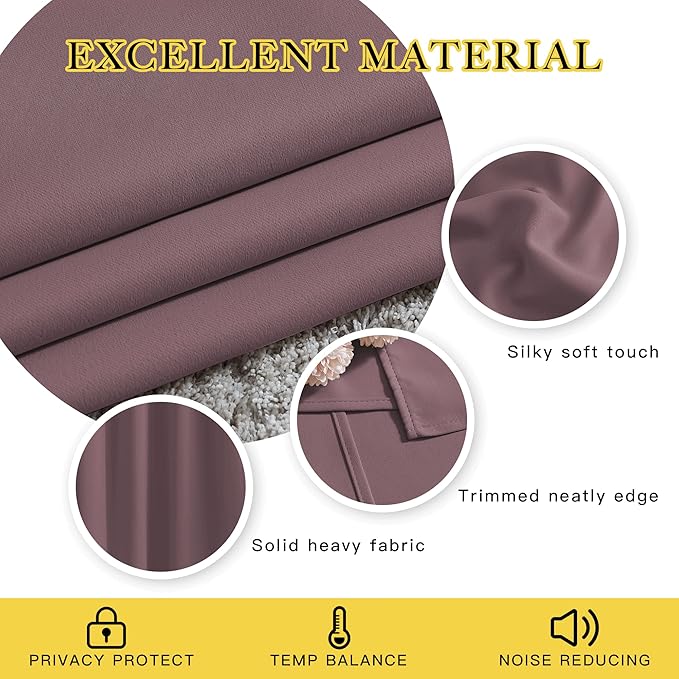 NICETOWN Patio Blackout Curtain Panels - Thermal Insulated Grommet Blackout Drapes Light Blinds Room Darkening Window Treatments for Villa/Cottage (2 Panels, W80 x L95, Dry Rose)
