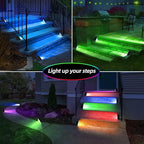 NIORSUN Solar Step Lights,8 Pack RGB Solid Color Changing Solar Stair Lights Outdoor Waterproof IP67 Auto On Off,Solar Lights for Steps,Stair,Patio,Yard,Porch,Front Door,Deck Decor