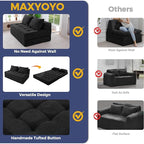 MAXYOYO Folding Sofa Couch, Convertible Floor Sleeper Couch with 2 Pillows, Tufted Floor Loveseat Couch Tufted Fold Out Chair Bed Comfy Sofa Lounge for Living Room Bedroom, Black