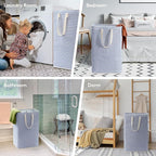 Lifewit 2 Pack Laundry Basket 80L Each, Collapsible Clothes Hamper with Reinforced Handles, Freestanding Waterproof Design for Bedroom and Laundry Room, Blue 160L Total