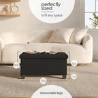 Storage Ottoman Bench with Bins, 30-in Storage Bench for Bedroom End of Bed, Folding Foot Rest Ottoman for Living Room Max 660lbs, Fabric Ottomans, Black