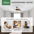 Hunter 42 inch Indoor Ceiling Fan with LED Light - Bronze Ceiling Fan with Pull Chain, For Bedroom or Living Room, Standard Mount, No Remote, 5 Blades, Includes Bulbs - Builder 52218, New Bronze
