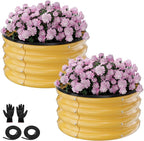 Round Galvanized Raised Garden Bed Kit, 2 Pcs 2 x 2 x 1ft Autumn Gold Galvanized Garden Boxes, Outdoor for Vegetables
