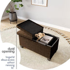 Storage Ottoman Bench with Bins, 30-in Storage Bench for Bedroom End of Bed, Folding Foot Rest Ottoman for Living Room Max 660lbs, Velvet Ottomans, Brown