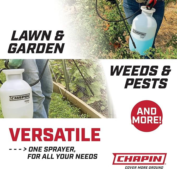 Chapin 20006 Pump Sprayer, 3‑Gallon, Lawn & Garden, Translucent Poly Tank, Funnel‑Top, SureSpray Anti‑Clog Filter, Adjustable Cone Nozzle & 34" Hose for Fertilizer, Weed & Pest Applications