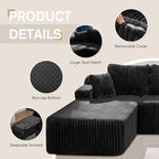 Modular Sectional Sofa Couches L-Shape Couch 3 Seat Modular Sofa Memory Foam Sectional Couches for Living Room, Cloud Couch with Oversized Chaise (Black Stripe, 108" Left Facing Chaise)