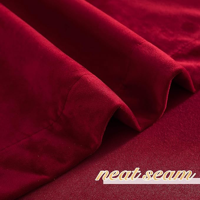 NICETOWN Christmas Red Velvet Curtains and Drapes, Extra Long Elegant Wall Backdrop Drapes for Holiday Season Home Decoration (Set of 2, Rod Pocket Design, 90 inches Long)