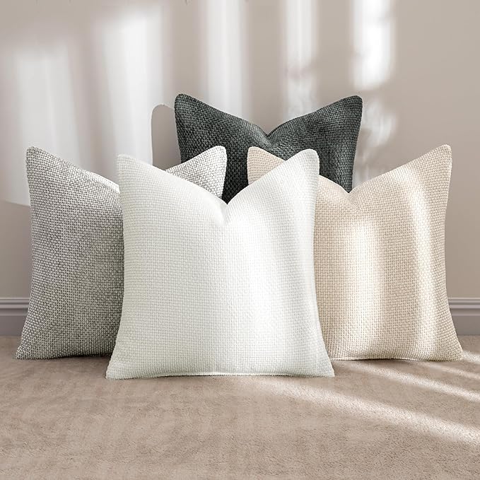 MIULEE Pack of 4 Couch Throw Pillow Covers 18x18 Inch Gray Soft Decorative Chenille Pillow Covers Farmhouse Accent Cushion Covers for Boho Home Decor Sofa Bedroom Living Room