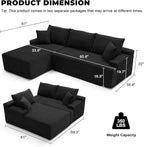 Cloud Sectional Sofa, Boneless Couch for Living Room, Modular Sectional Sofa with Deep Seat, Fluffy Comfy Couch with L-Shaped Chaise, No Assembly Required, Black