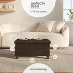 Storage Ottoman Bench with Bins, 30-in Storage Bench for Bedroom End of Bed, Folding Foot Rest Ottoman for Living Room Max 660lbs, Velvet Ottomans, Brown